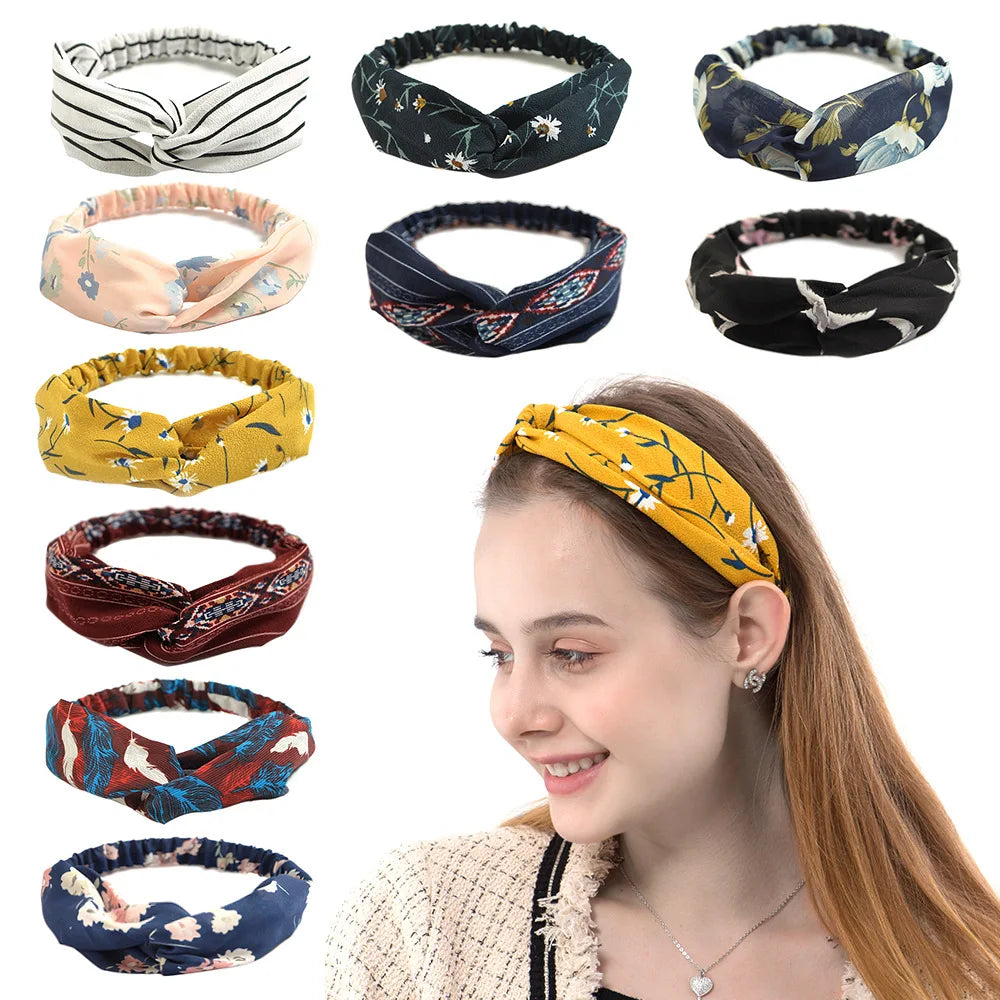 Bohemian Print Cross Turban Headbands