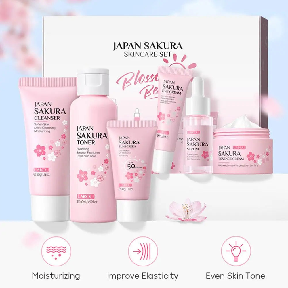 6pcs Sakura Skin Care Set with Face Cream & Serum