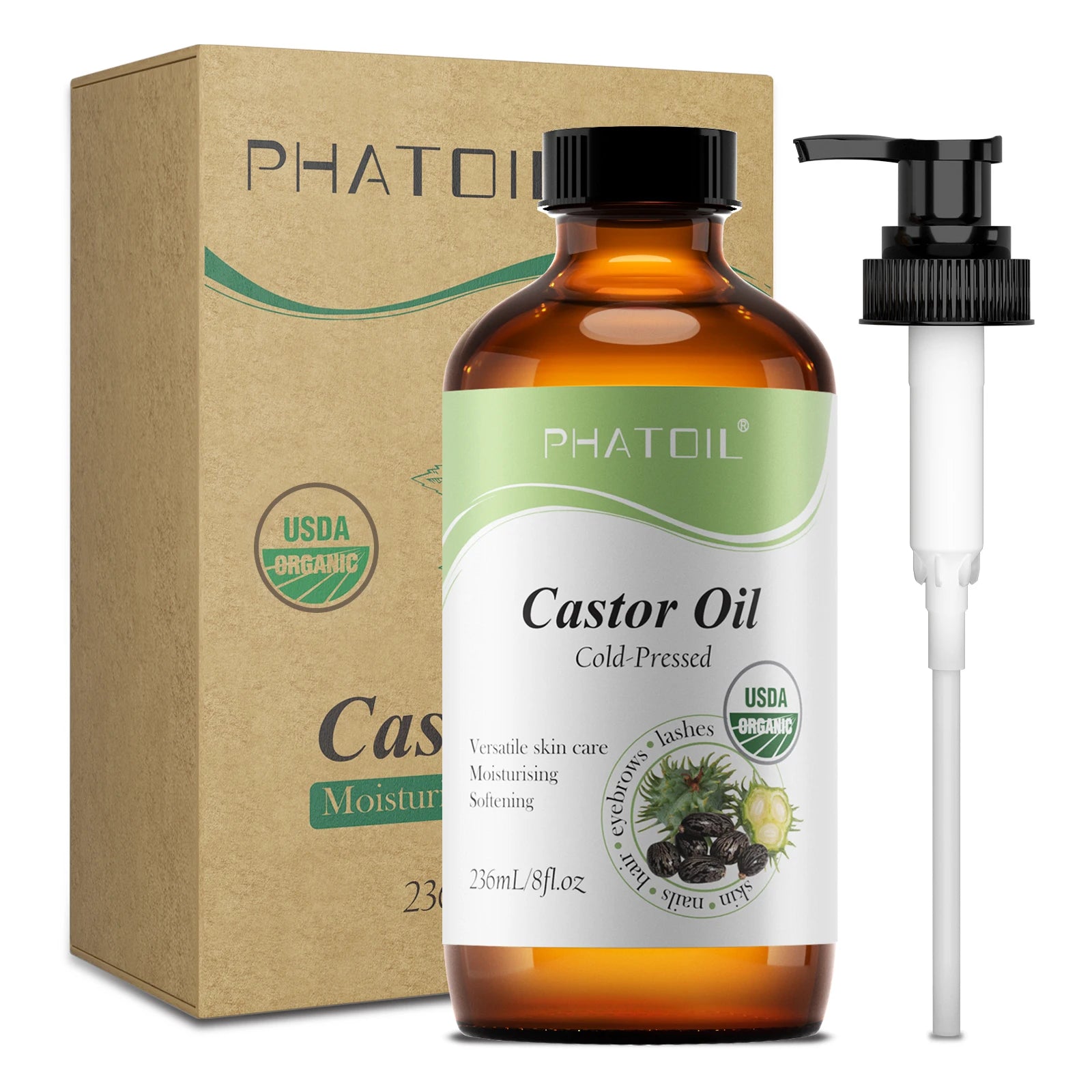 PHATOIL Organic Cold-Pressed Castor Oil (236 ml/118 ml)