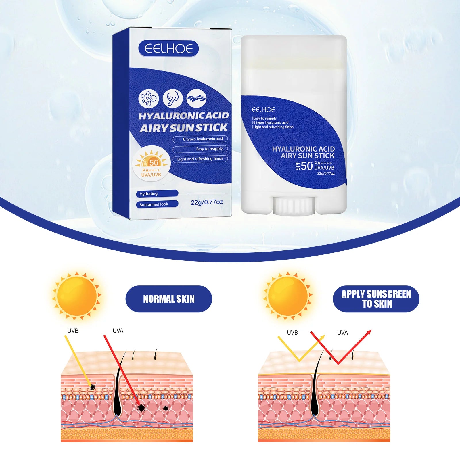 Hyaluronic Acid Sunscreen Stick SPF Moisturizing & UV Protection