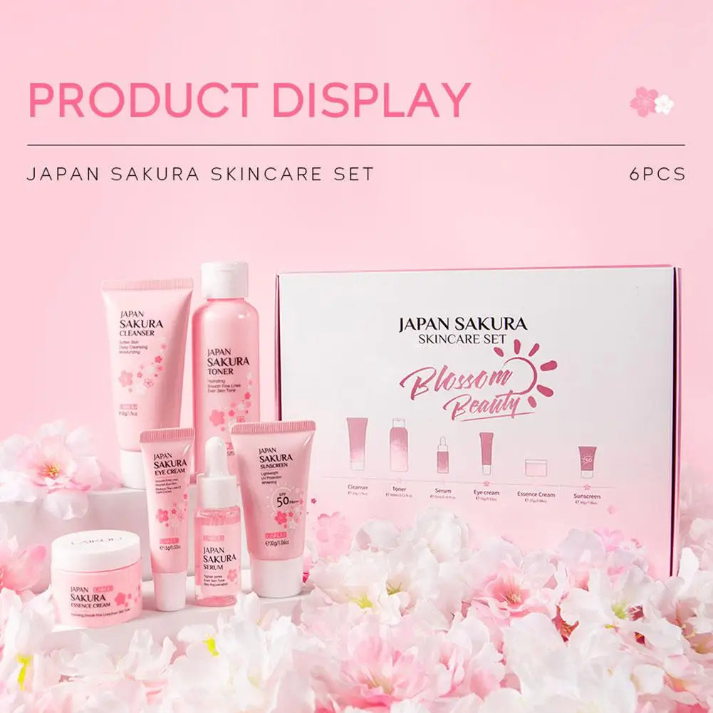 6pcs Sakura Skin Care Set with Face Cream & Serum