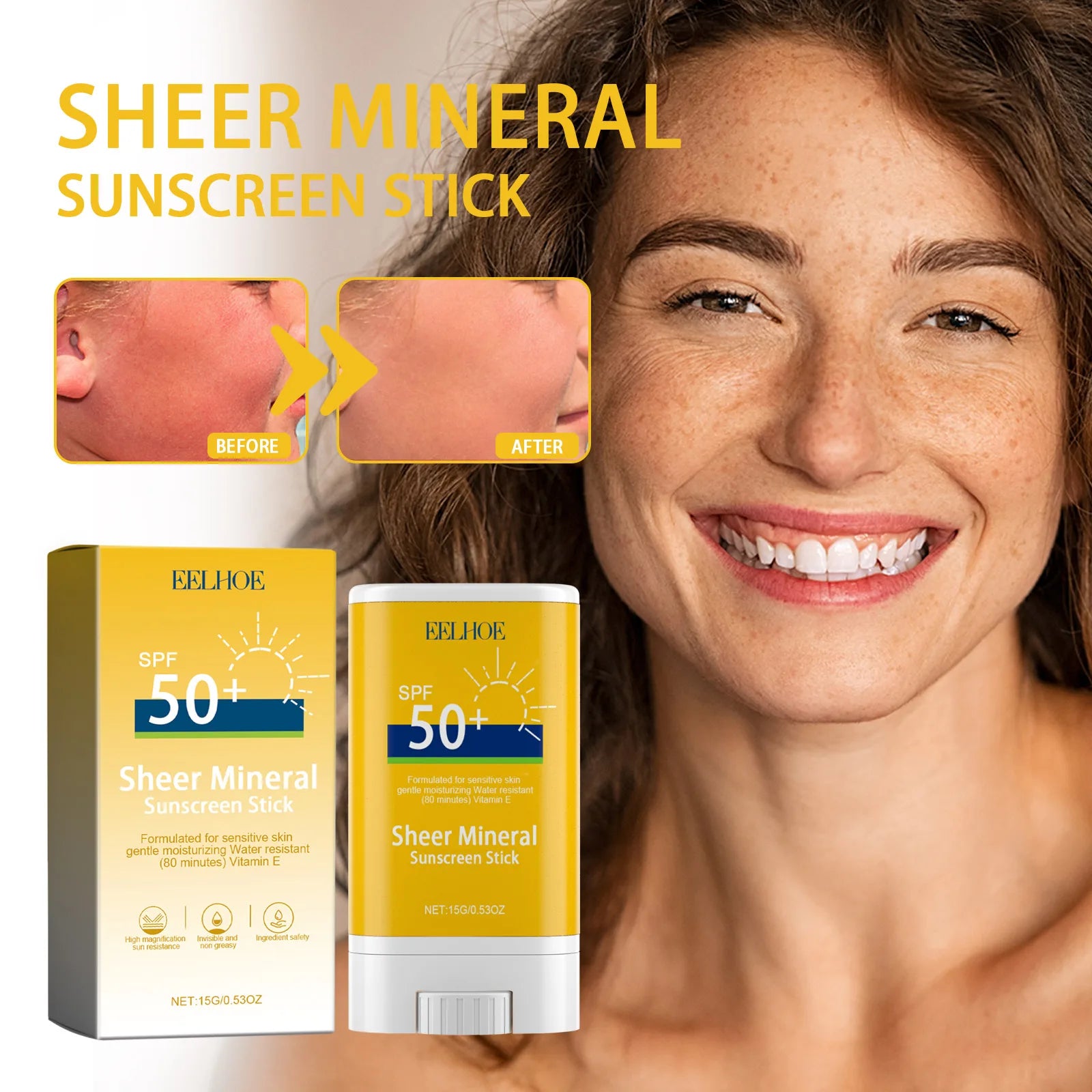 Sunscreen Cream Stick SPF 50+ UV Protective Waterproof Anti-Oxidant Sunblock