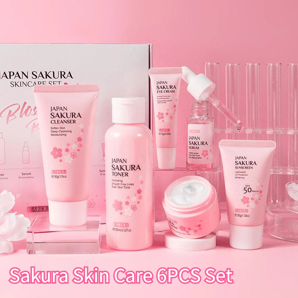 6pcs Sakura Skin Care Set with Face Cream & Serum