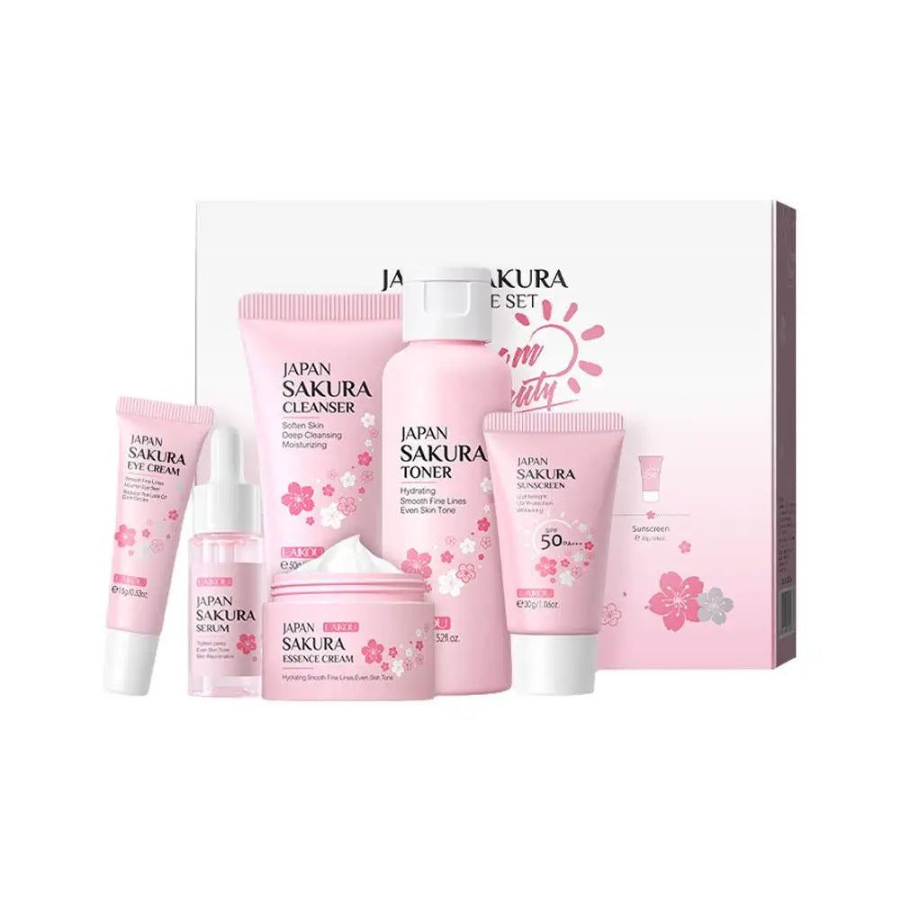 6pcs Sakura Skin Care Set with Face Cream & Serum