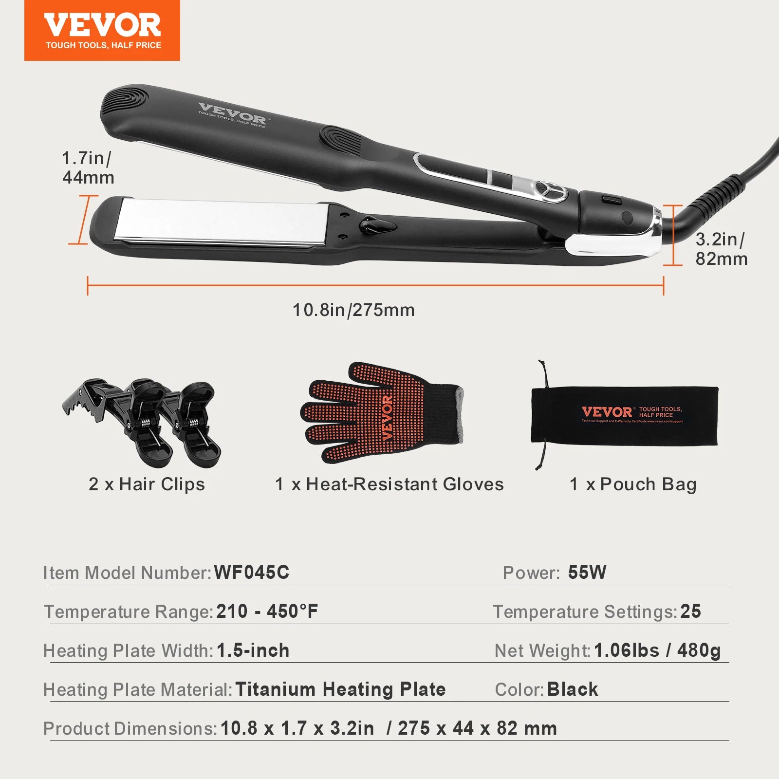 VEVOR Hair Straightener with LCD & 25 Temp Levels
