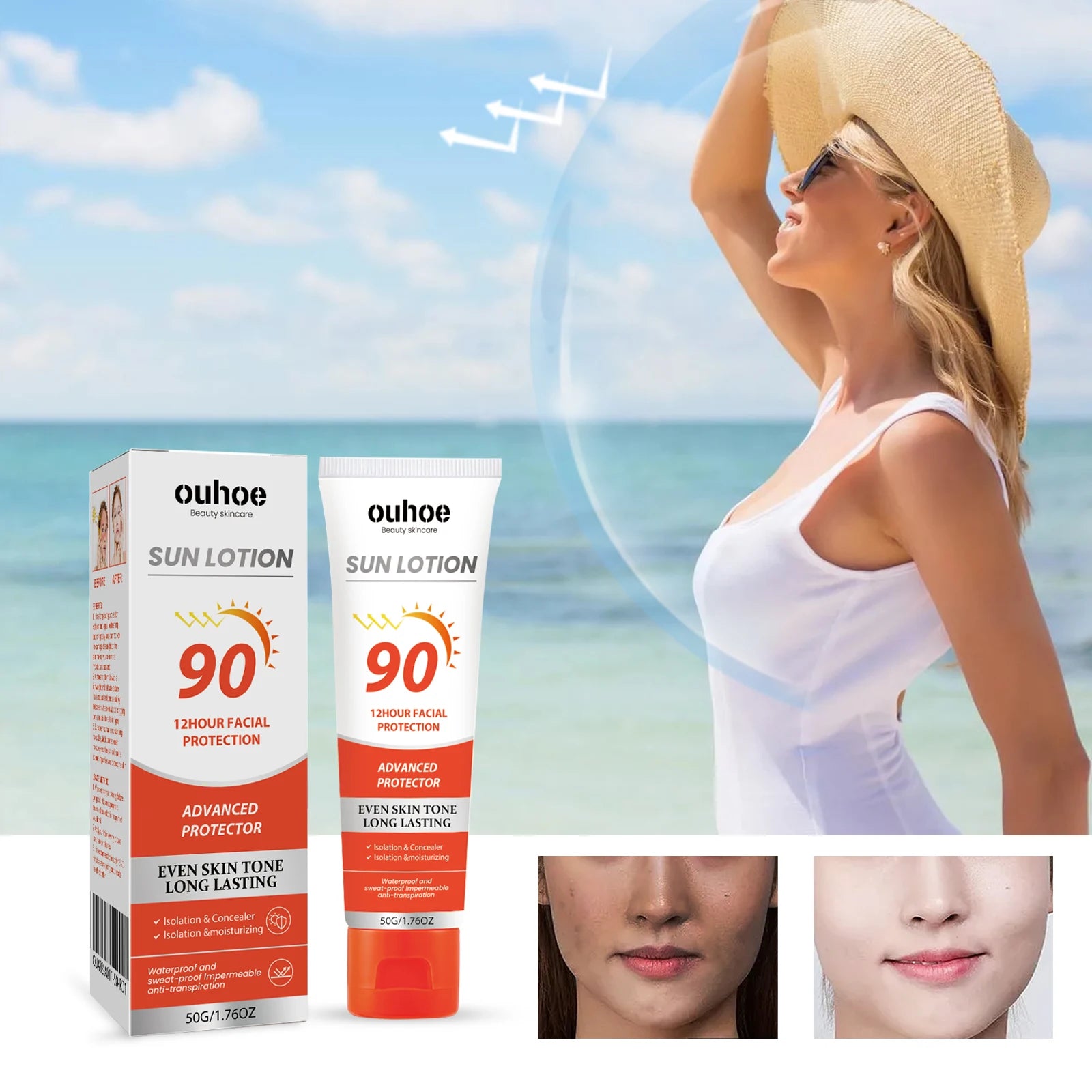 OUHOE Sun Lotion – 12-Hour Long-Lasting Facial & Body UV Protection