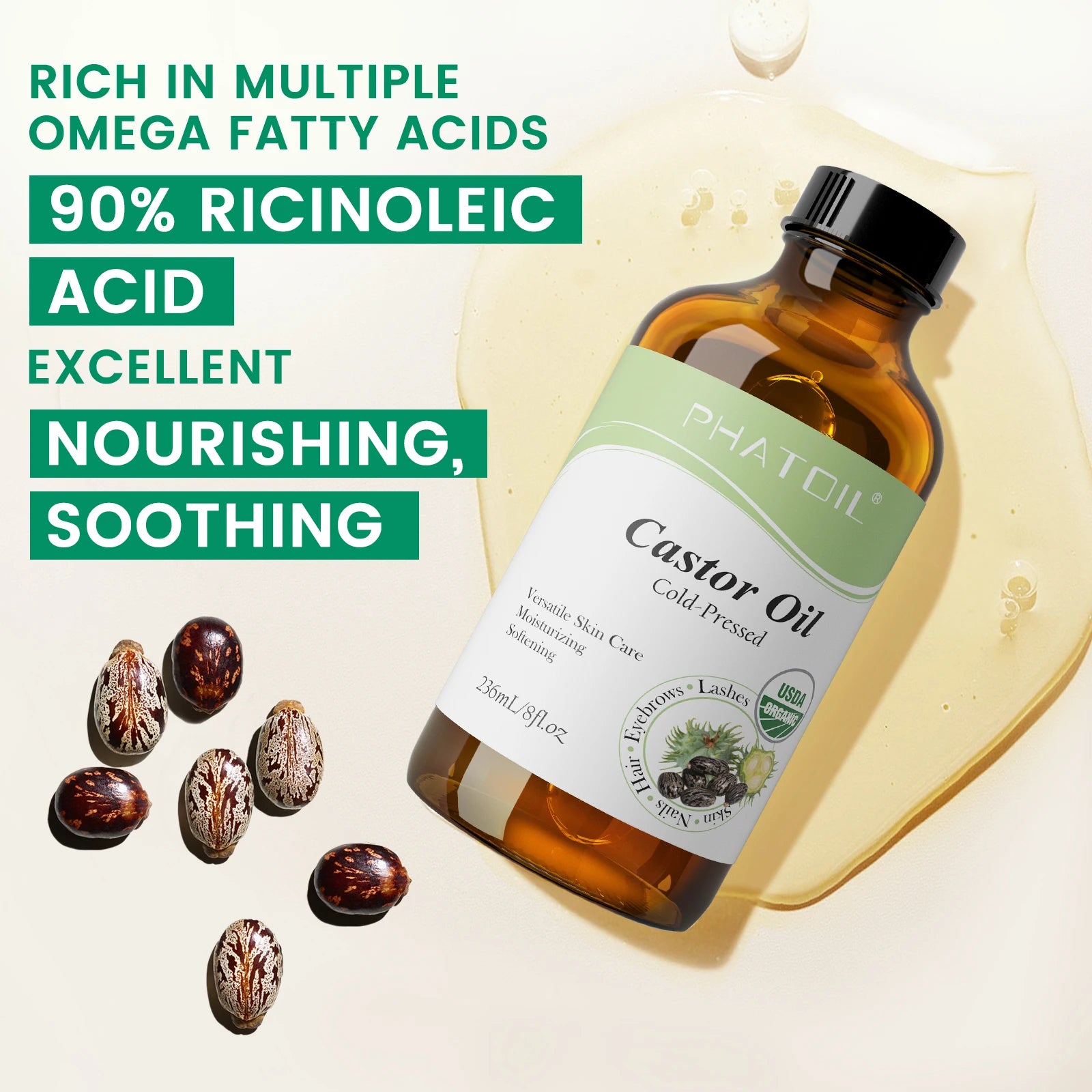 PHATOIL Organic Cold-Pressed Castor Oil (236 ml/118 ml)